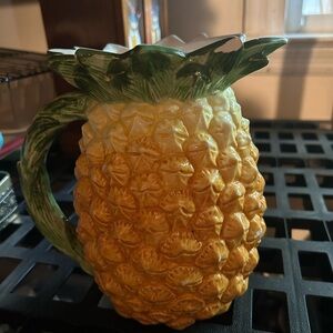 Pineapple Ceramic Vase with Green Accents